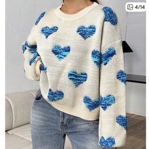 NWT Blue Heart Patterned Sweater